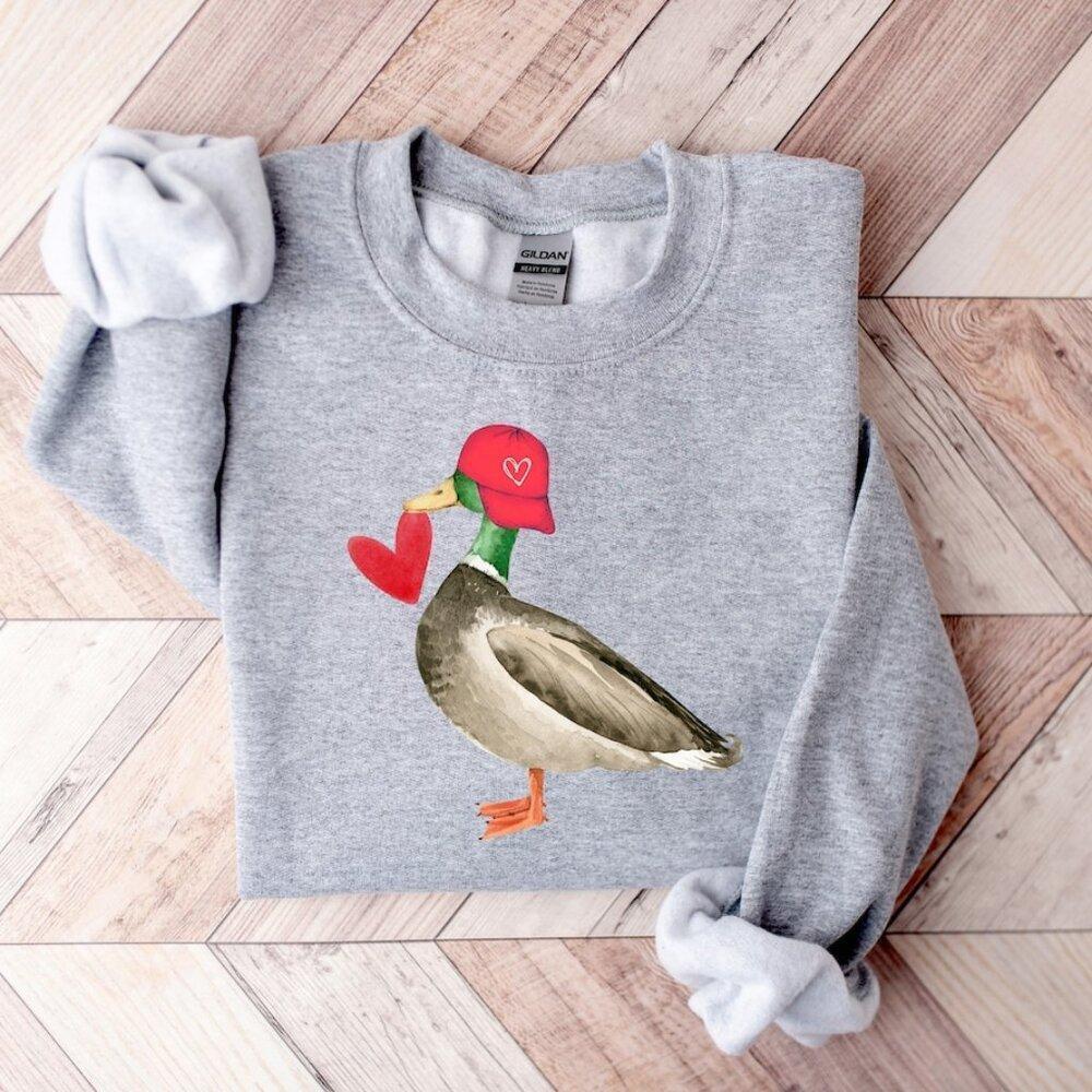 Valentine Mallard Duck Hunting Valentine_S Day Sweatshirt Retro